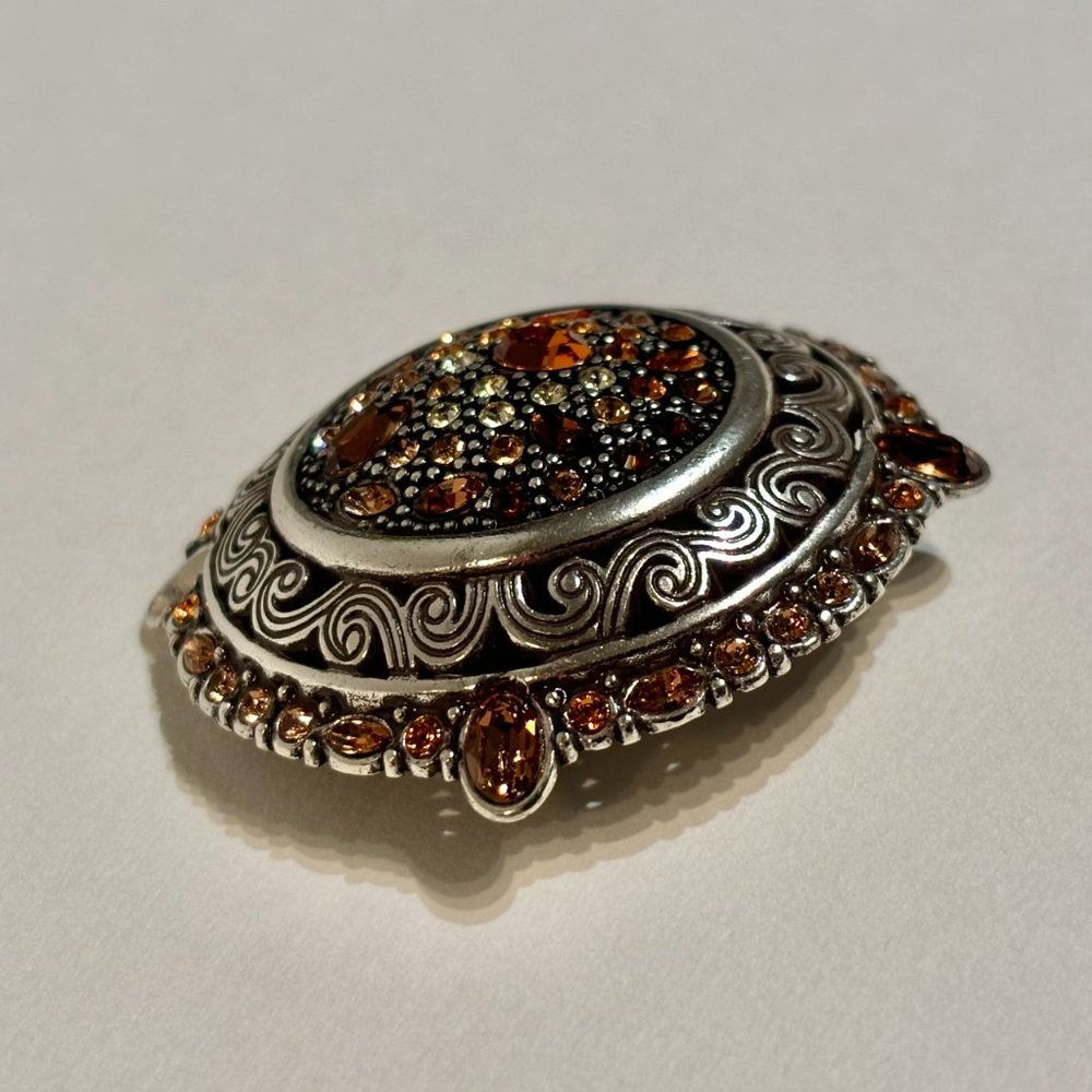 Brighton Crystal Voyage Pave Swarovski Crystals Oval Convertible Pendant Brooch - Picture 6 of 11